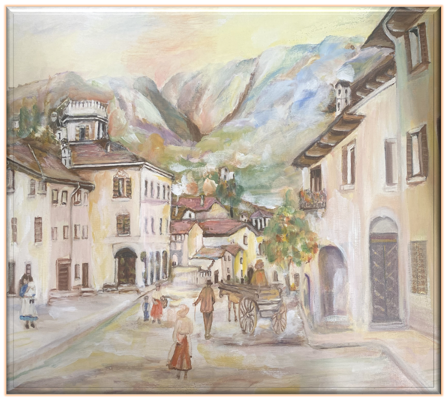 L'antica piazza di Giubiasco, tratta da una vecchia foto del 1900